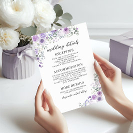 Chic Lila Lavender Blommigt Bröllop informationsko Tilläggskort