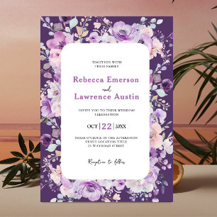 Chic lila Lavender blommigt bröllopsinbjudan Inbjudningar