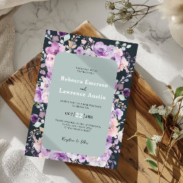 Chic lila lavender botaniskt bröllop inbjudan