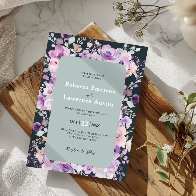 Chic lila lavender botaniskt bröllop inbjudan (Skapare uppladdad)