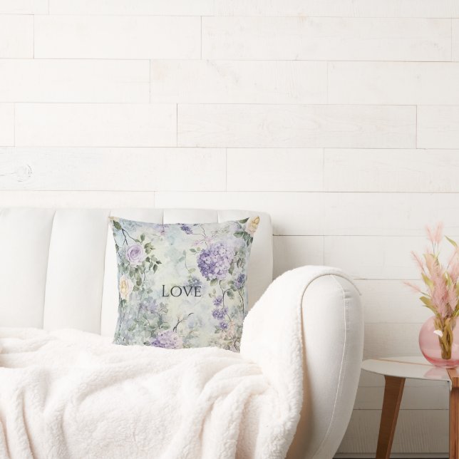 Chic Lila Lavender Cream Ro Blommigt Kudde (Soffa)
