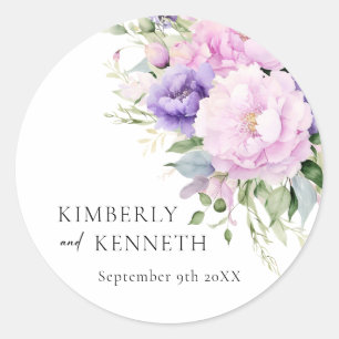 Chic Lila Lavender Rosa Violet Blommigt Bröllop Runt Klistermärke
