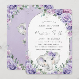 Chic Lila Lilac Blommigt Elephant Baby Shower Inbjudningar