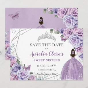 Chic Lila Lilac Blommigt Quinceanera Sweet sixteen Spara Datumet