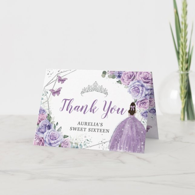 Chic Lila Lilac Blommigt Quinceanera Sweet sixteen Tack Kort (Framsida)