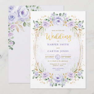 Chic Lila Lilac Guld Blommigt Garden Wedding Inbjudningar