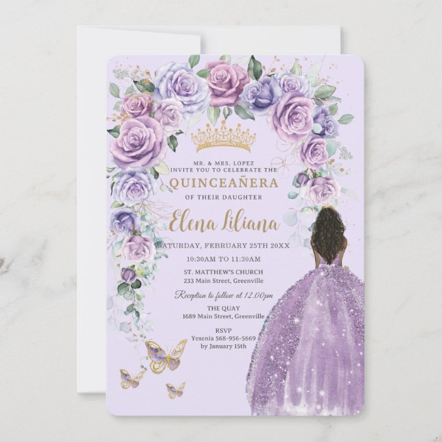 Chic Lila Lilac Lavender Blommigt Arch Quinceañera Inbjudningar (Framsida)