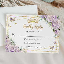 Chic Lila Lilac Ro Blommigt Guld 15 Quinceañera OSA Kort