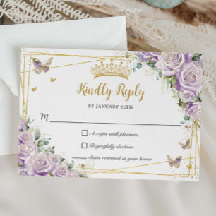 Chic Lila Lilac Ro Blommigt Guld 15 Quinceañera OSA Kort