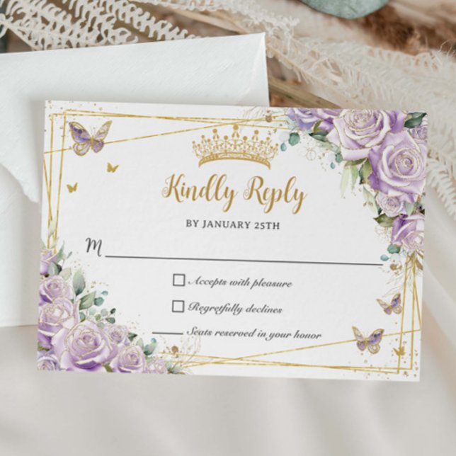 Chic Lila Lilac Ro Blommigt Guld 15 Quinceañera OSA Kort (Skapare uppladdad)