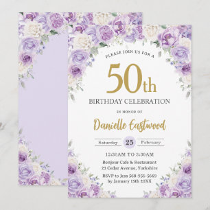 Chic Lila Lilac White Blommigt 50:e 60:e födelseda Inbjudningar