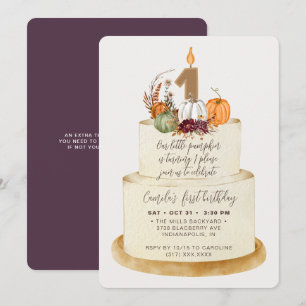 Chic Lila Little Pumpkin First Birthday Cake Inbjudningar
