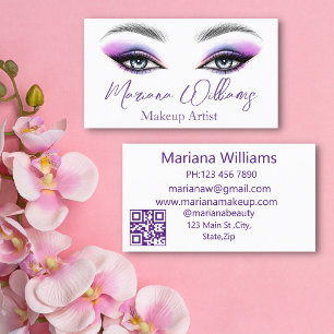 Chic lila Makeup Artist Ögon QR-kod Visitkort