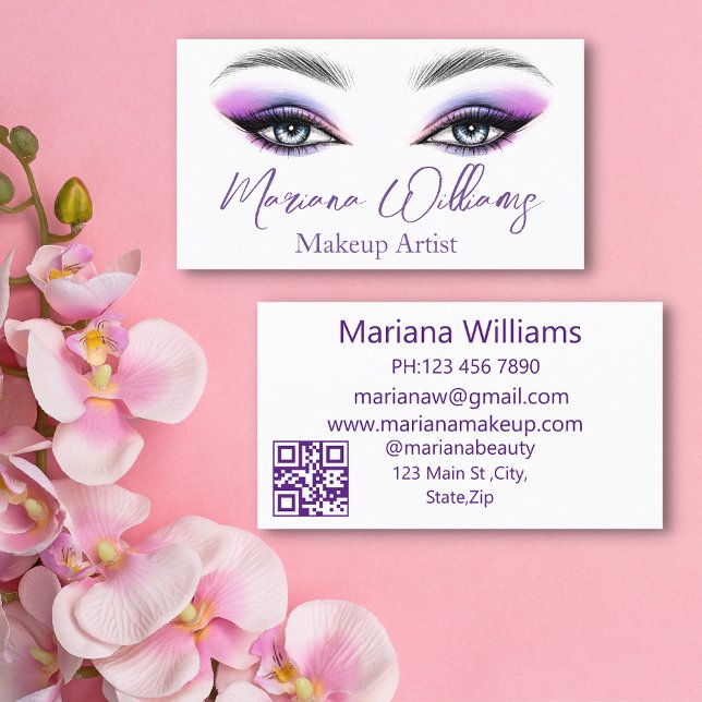 Chic lila Makeup Artist Ögon QR-kod Visitkort (Skapare uppladdad)