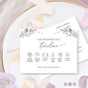 Chic Lila, Mauve Blommigt Bröllop Timeline Program