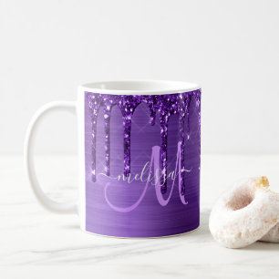 Chic Lila Metall Push Monogram från Glitter Kaffemugg