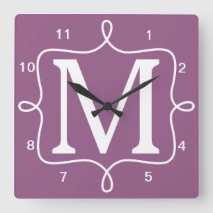 Chic Lila Monogram Fyrkantig Klocka