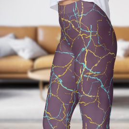 Chic Lila och blå Gult Fracture Mönster Leggings