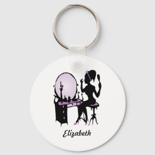 Chic Lila och Black Woman Fashionista Silhouette Nyckelring