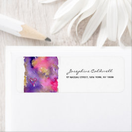 Chic Lila och Guld vattenfärg Returadress Etikett
