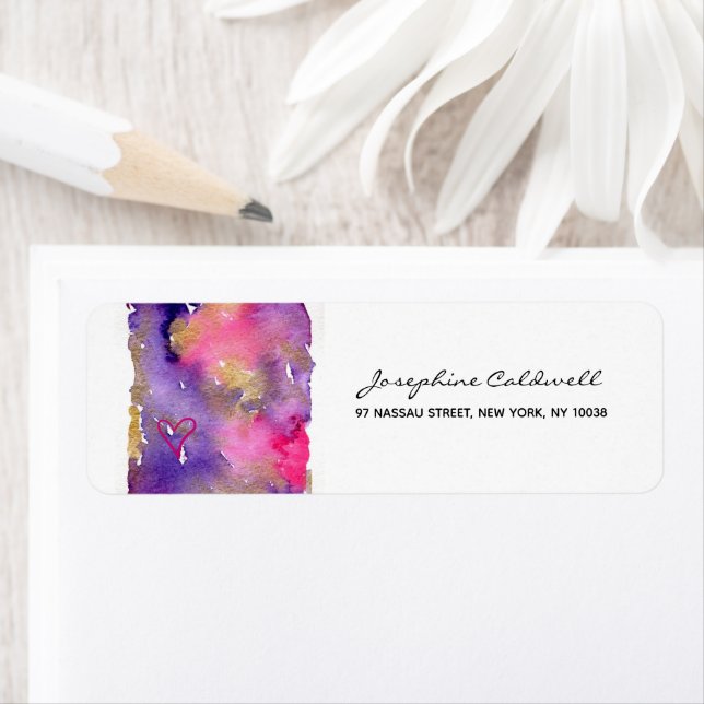 Chic Lila och Guld vattenfärg Returadress Etikett (Insitu)