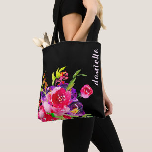 Chic Lila och Rosa Blommigt Vattenfärg Bouquet Tygkasse