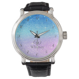Chic lila ombré blå glitter modern armbandsur