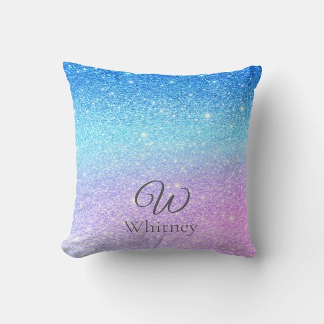 Chic lila ombré blå glitter modern kudde (Framsida)