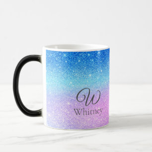 Chic lila ombré blå glitter modern magisk mugg