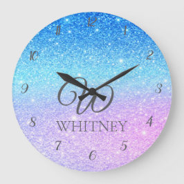 Chic lila ombré blå glitter modern stor klocka