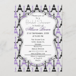 Chic Lila Paris Eiffel Torn Möhippa Inbjudningar