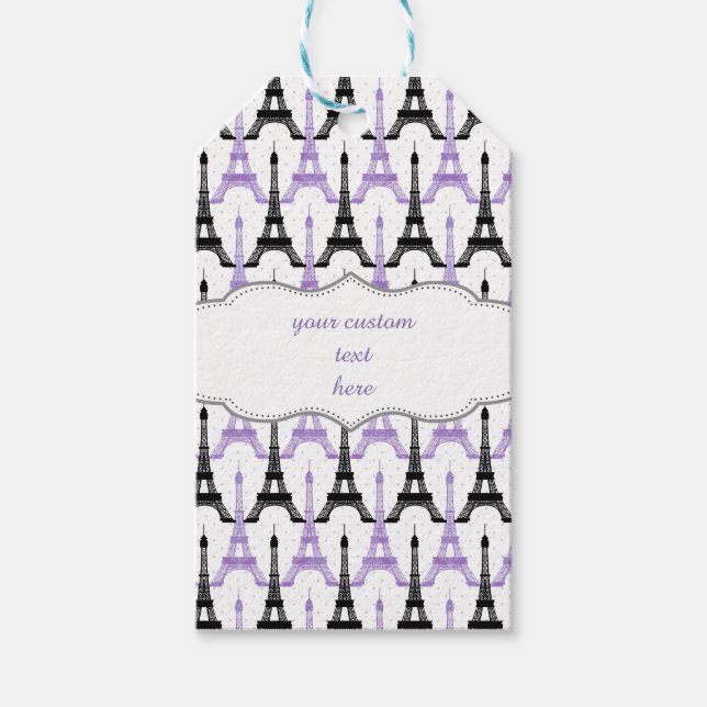 Chic Lila Paris Eiffel Torn Party Gift Märkres Presentetikett (Framsidan)