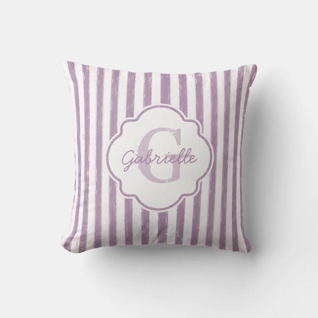 Chic Lila Payed Rand Monogram och Namn Kudde (Framsida)