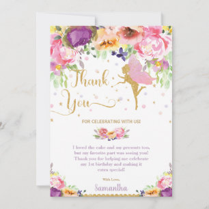 Chic Lila Rosa Blommigt Fairy Baby Shower födelsed Tack Kort