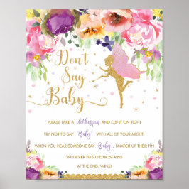 Chic Lila Rosa Blommigt Fairy Säg inte Baby Game Poster