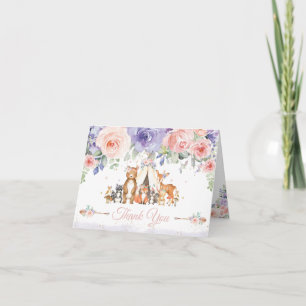 Chic Lila Rosa Blommigt  Tribal Woodland Animals Tack Kort
