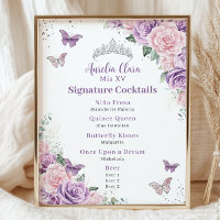 Chic lila rosa blomster Quinceanera Bar Dryck Meny