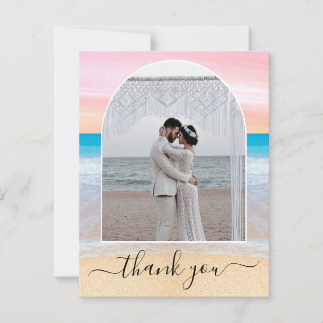 Chic  Lila Rosa Tropical Beach Photo Arch  Tack Kort (Framsida)