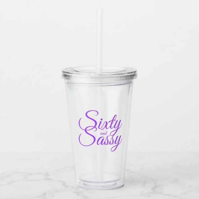 Chic Lila Script 60 Sassy 60 födelsedagar Take Away Mugg (Framsida)