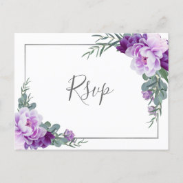 Chic Lila Silver Blommigt Eucalyptus Bröllop OSA Vykort