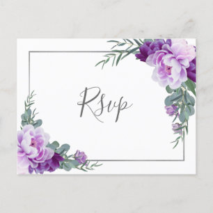 Chic Lila Silver Blommigt Eucalyptus Bröllop OSA Vykort