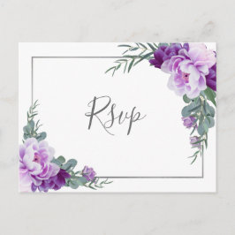 Chic Lila Silver Blommigt Eucalyptus Bröllop OSA Vykort