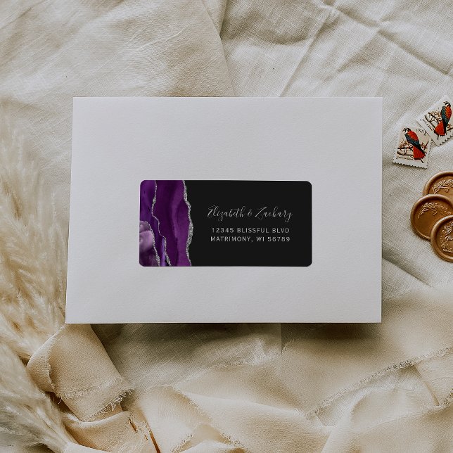 Chic Lila Silver Mörk Bröllop OSA Self-Adress Adressetikett (Skapare uppladdad)