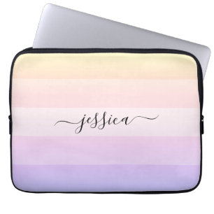 Chic lila, strimlat skript namn laptop sleeve