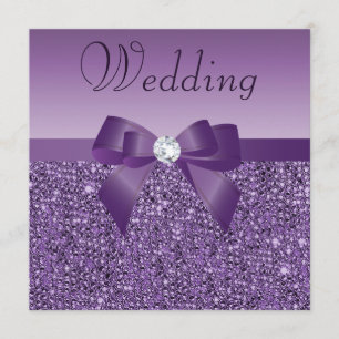Chic Lila Tryckt Sequins Bow & Diamond Bröllop Inbjudningar
