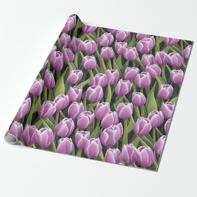 Chic Lila Tulip Greenery Garden Presentpapper (Utrullad)