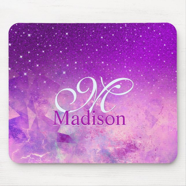 Chic lila vid viskisk rosa  ombre glitter monogram musmatta (Framsidan)