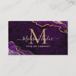 Chic Lila Violet Guld Glitter Marble Monogram QR Visitkort