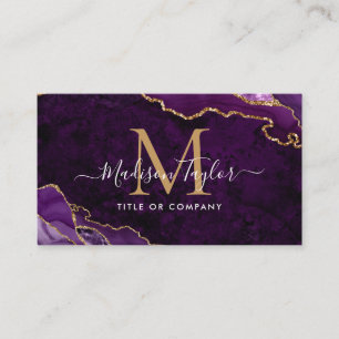 Chic Lila Violet Guld Glitter Marble Monogram QR Visitkort