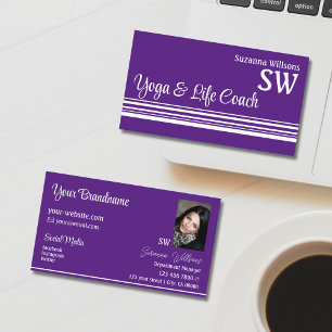 Chic Lila Vit Rand med Monogram och Photo Visitkort